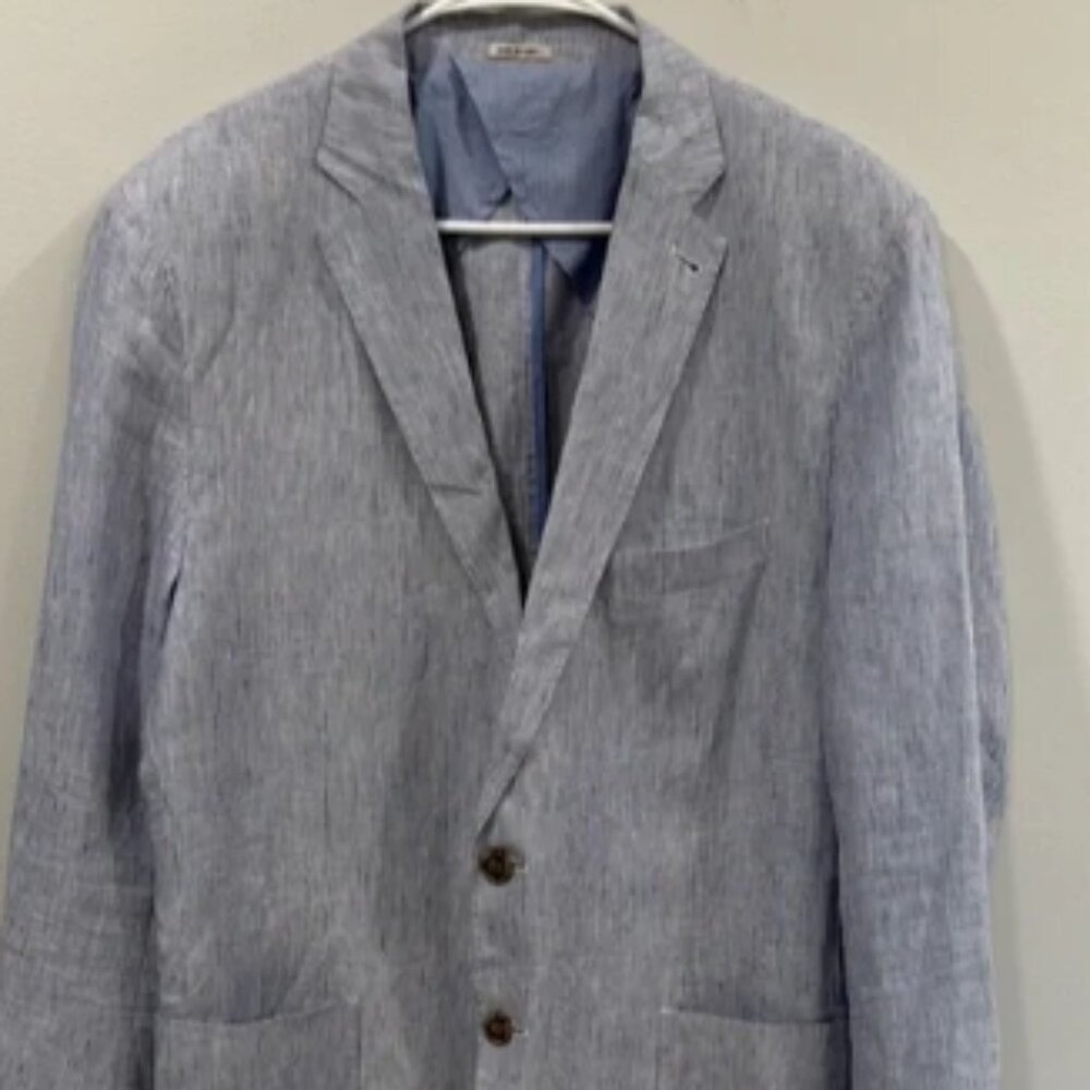 Peter Millar Blue/White Sport Coat 100% Linen Size XL EUC